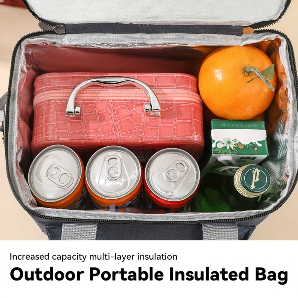 Insulated Lunch Bag Large Capacity Leakproof Waterproof with Shoulder Strap Double Pocket Portable Cooler Tote for Men Women Work School