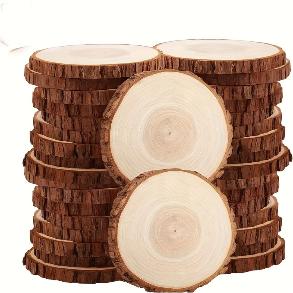 Wood Slices 28 Pcs Natural Log Bark Rounds for Crafts DIY Centerpieces Christmas Ornaments Wreaths Wedding Decor Painting Woodworking