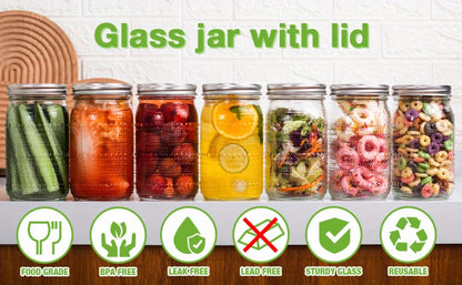 Mason Jars 32 oz Wide Mouth with Lids 4 Pack, Glass Canning Jars for Food Storage, Meal Prep, Pickling