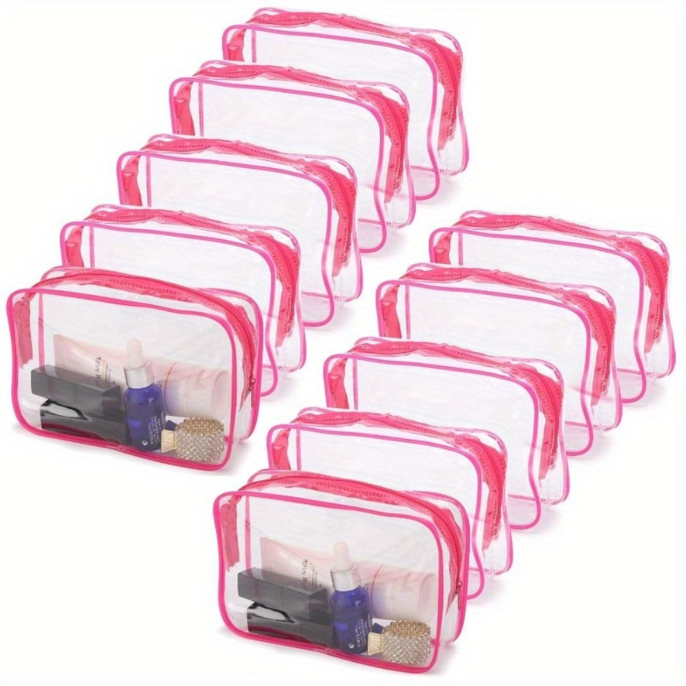 Clear PVC Makeup Bag Set 10 Pcs Transparent Waterproof Cosmetic Bags Reinforced Zipper TSA Approved Travel Toiletry Organizer See-Through