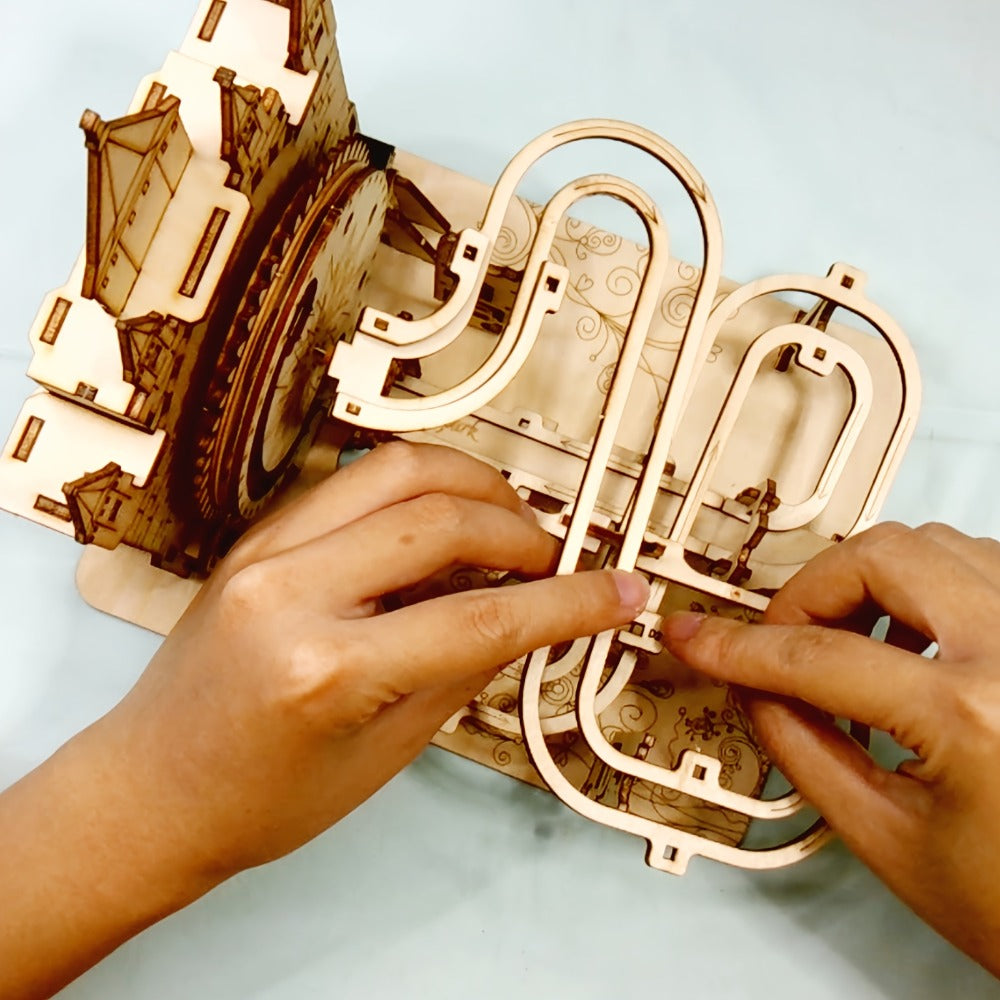 Electric Marble Run Set 3D Handmade Logic Building Construction Puzzle, Educational STEM Toy for Kids Teens Adults