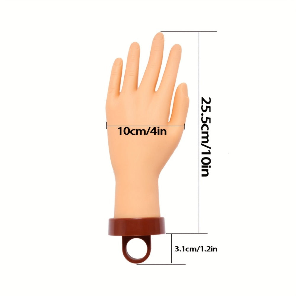 Silicone Nail Practice Hand Model with Desktop Stand – Flexible Realistic Fake Hand for Nail Art Training