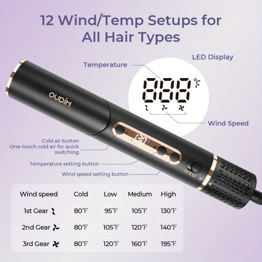 OUDIM 6-in-1 Hot Air Brush Hair Styling Tool with 110, 000 RPM Motor, Foldable Handle and Storage Bag