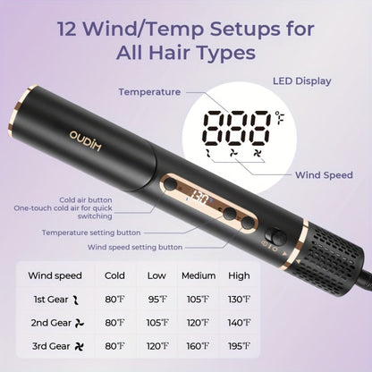 OUDIM 6-in-1 Hot Air Brush Hair Styling Tool with 110, 000 RPM Motor, Foldable Handle and Storage Bag