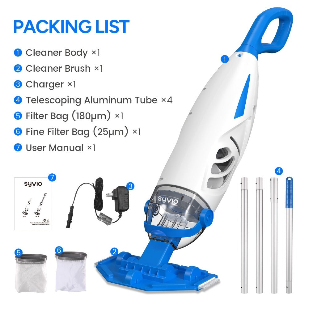 Cordless Pool Vacuum Cleaner 15.8 GPM Suction, 60-Min Runtime, Telescopic Pole for Entryways, Bedrooms and Living Spaces