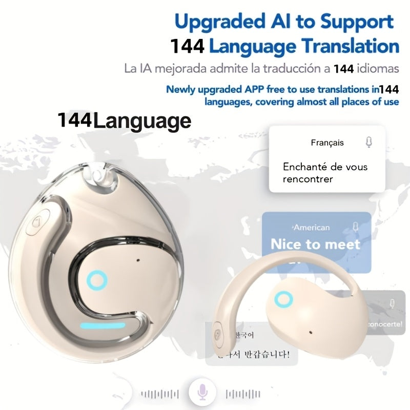 144-Language AI Real-Time Translation Earbuds, Two-Way Interpreter Earphones USB & Battery Rechargeable with Carrying Pouch
