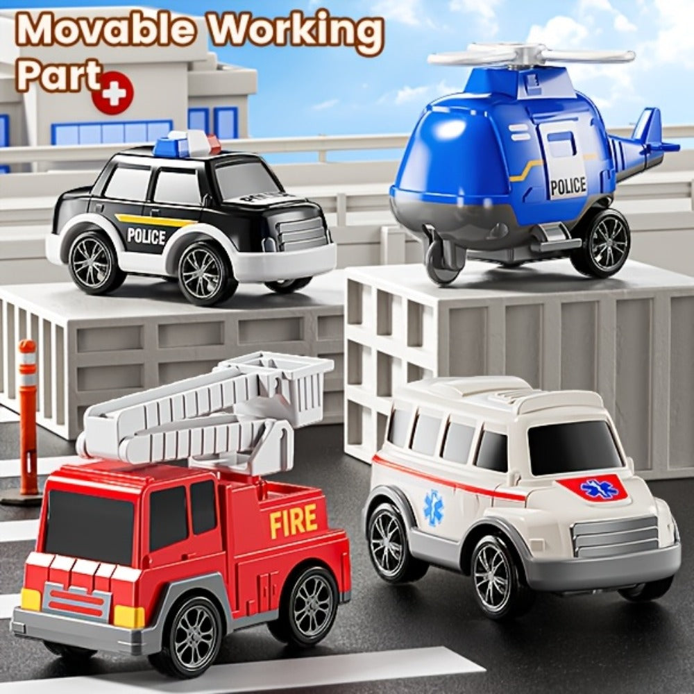Ambulance Truck Toy Set for Boys, 5-in-1 Friction Power Carrier Truck with Lights & Sounds