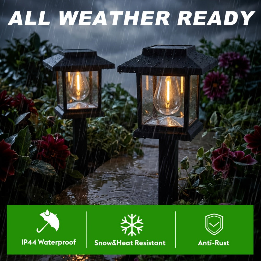 Solar Pathway Lights Outdoor Edison Style LED, Up to 12 Hours, White Solar Garden Lights for Yard