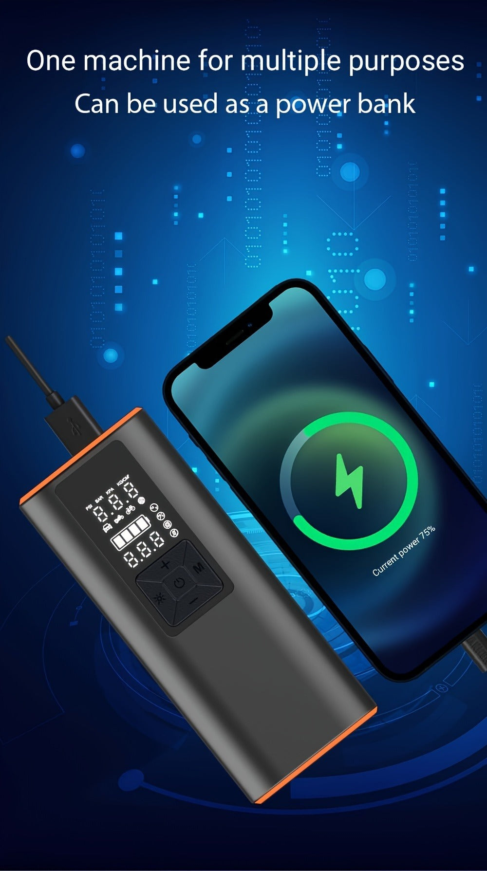 150 PSI Cordless Tire Inflator with 6000mAh Battery, Digital Pressure Gauge, LED Light and USB-C Charging