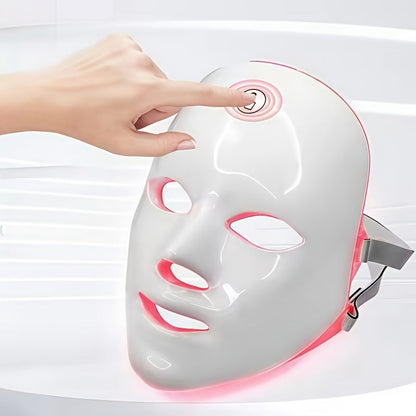 LED Light Therapy Facial Beauty Device - 7 Color Photon Skin Rejuvenation Face Care Tool, USB Powered Wrinkle Acne Treatment Home Spa