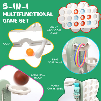 4-in-1 Giant Connect Four Game Set for Kids & Adults, Adjustable Height with Basketball Hoop, Golf Putting