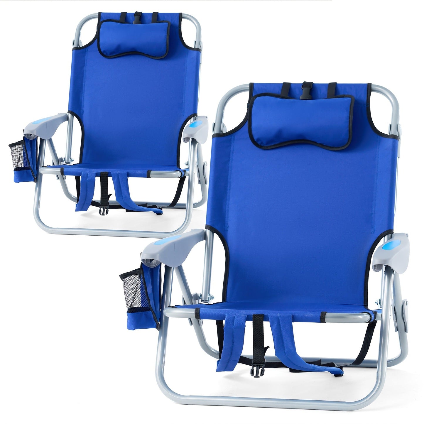 Folding Beach Chair Lay Flat Camping Chair for Adults 4 Position Adjustable Backpack Chair with Cup Holder Towel Bar Cooler Pouch