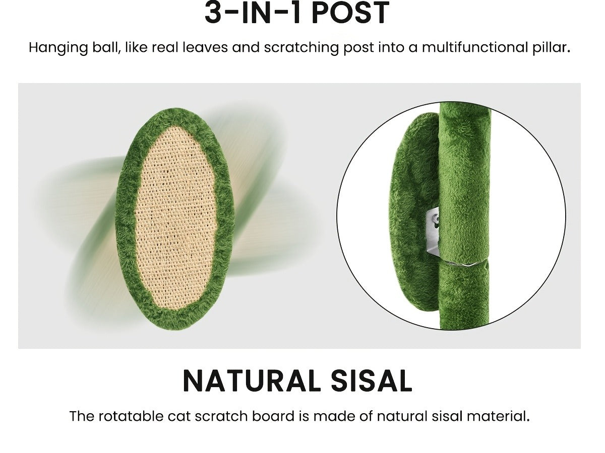 Cat Tree 55" Large Multi-Level Cat Tower for Indoor Cats with Green Leaves, Hammock, Sisal Scratching Posts & Hanging Ball Toy
