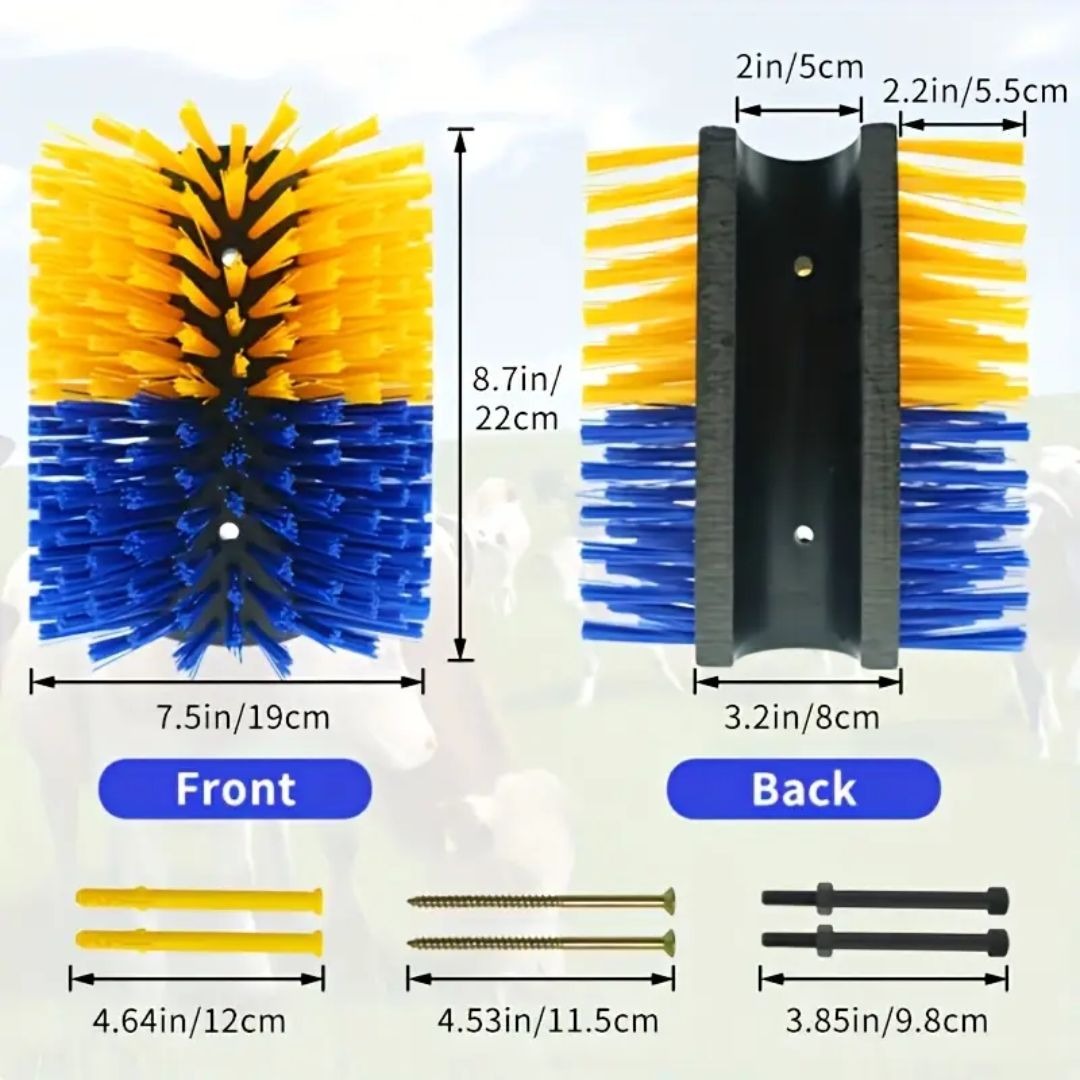 Livestock Grooming Brush Scratcher 8.7" – All-in-One Massage & Itch Relief Tool for Horse, Cow, Goat & Pig | Easy Install with 4 Screws