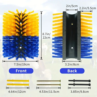 Livestock Grooming Brush Scratcher 8.7" – All-in-One Massage & Itch Relief Tool for Horse, Cow, Goat & Pig | Easy Install with 4 Screws