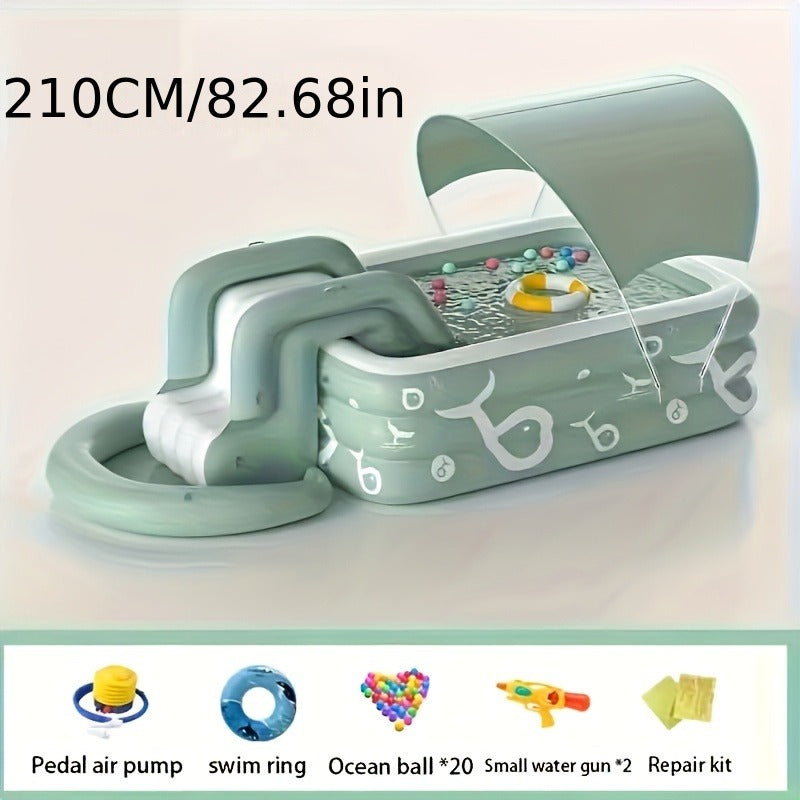 Inflatable Swimming Pool Set with Sunshade, Slide & Canopy, Family Backyard Pool, Multiple Sizes