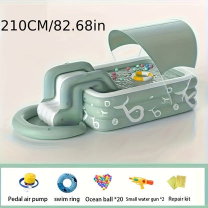 Inflatable Swimming Pool Set with Sunshade, Slide & Canopy, Family Backyard Pool, Multiple Sizes