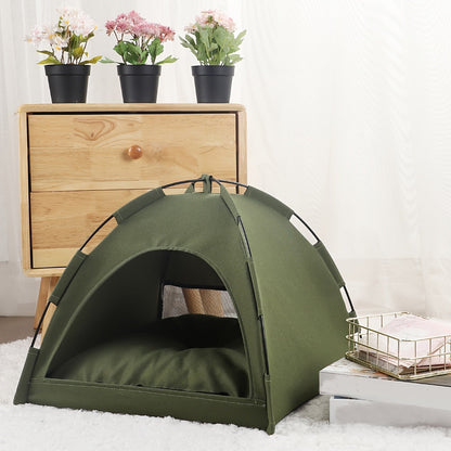 Fern-Green Dome Pet Tent with Folding Fabric Shell, Interior Mat and Three Square Size Options