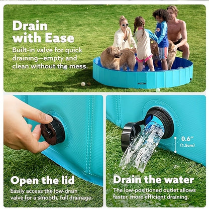 Foldable Dog Pool, Portable Hard Plastic Pet & Kids Swimming Pool, Anti-Slip Collapsible Bathtub for Indoor Outdoor Backyard Use
