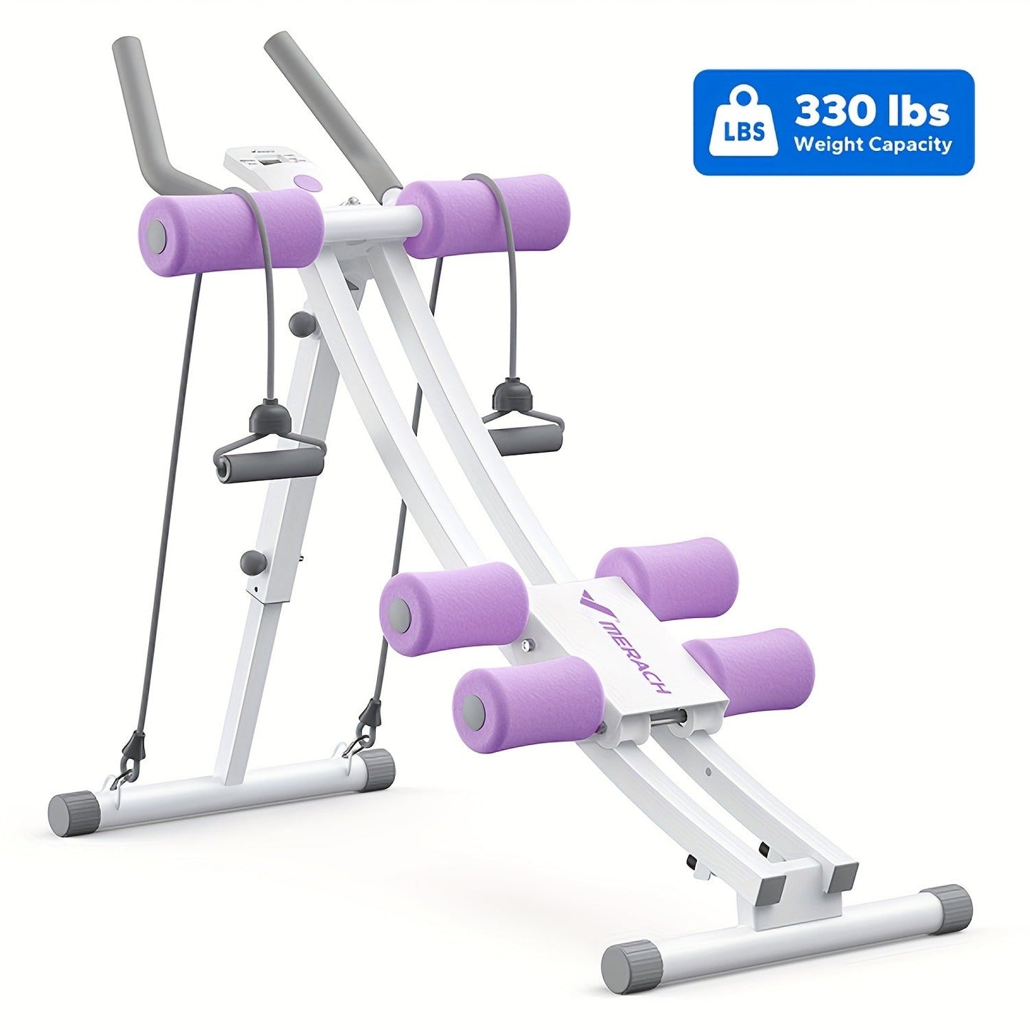 Ab Machine Adjustable Dual-Track Core Trainer with LCD Display – Foldable Ab Roller 440LB Capacity, 110° Curved Track & Knee Pad for Home