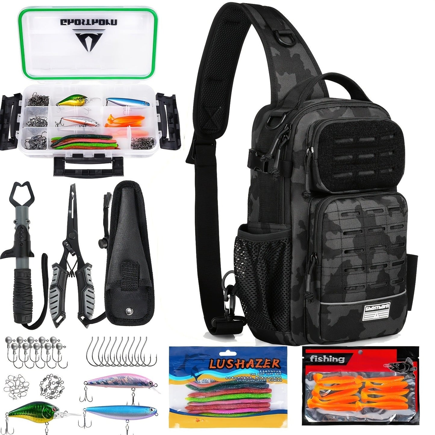 Camouflage Fishing Shoulder Bag with Zipper – Tactical Outdoor Gear Bag for Fishing Tackle, Hunting & Camping, Multi-Pocket Crossbody Bag