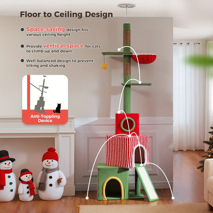 Floor to Ceiling Cat Tree Tower 90–107" – 4-Tier Tall Adjustable Cat Climbing Post with Tension Rod | Ceiling-Mounted Stable Cat Activity