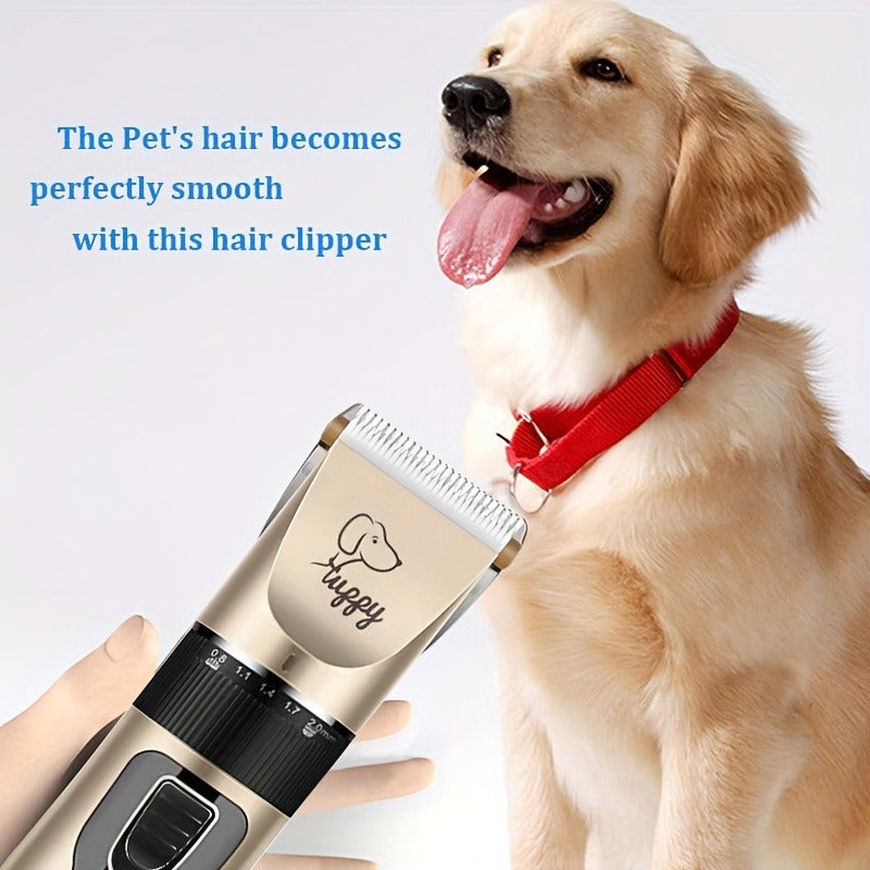 Pet Hair Clipper Kit, Furry 12-in-1 USB-Rechargeable Trimmer with Adjustable Blade and Five Guide Combs