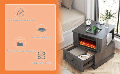 Electric Stove Heater End Table Rotatable Fireplace Side Table 1400W 4800 BTU Indoor Heater with Storage for Garden, Patio and Yard Use