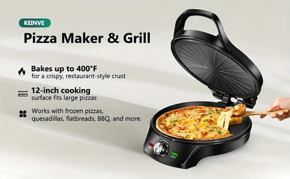 Electric Smokeless Indoor Grill 1500W, 2-in-1 Indoor Grill & Pizza Maker with 30-Min Timer, Auto Shut-Off