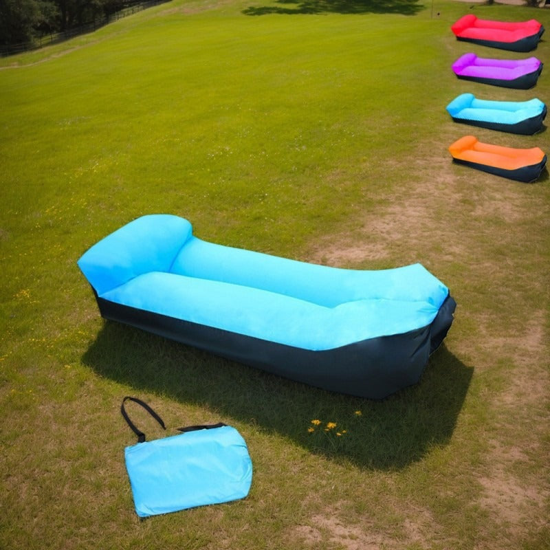 Two-Tone Inflatable Air Lounger with Storage Bag in Red, Blue or Purple with Black Base Options