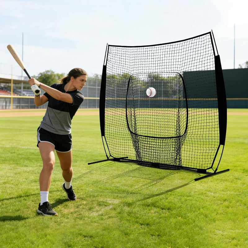 Baseball Softball Training Net 7x7ft with Arch Frame & Carry Bag – Batting & Pitching Practice for All Skill Levels, Black & Red Options