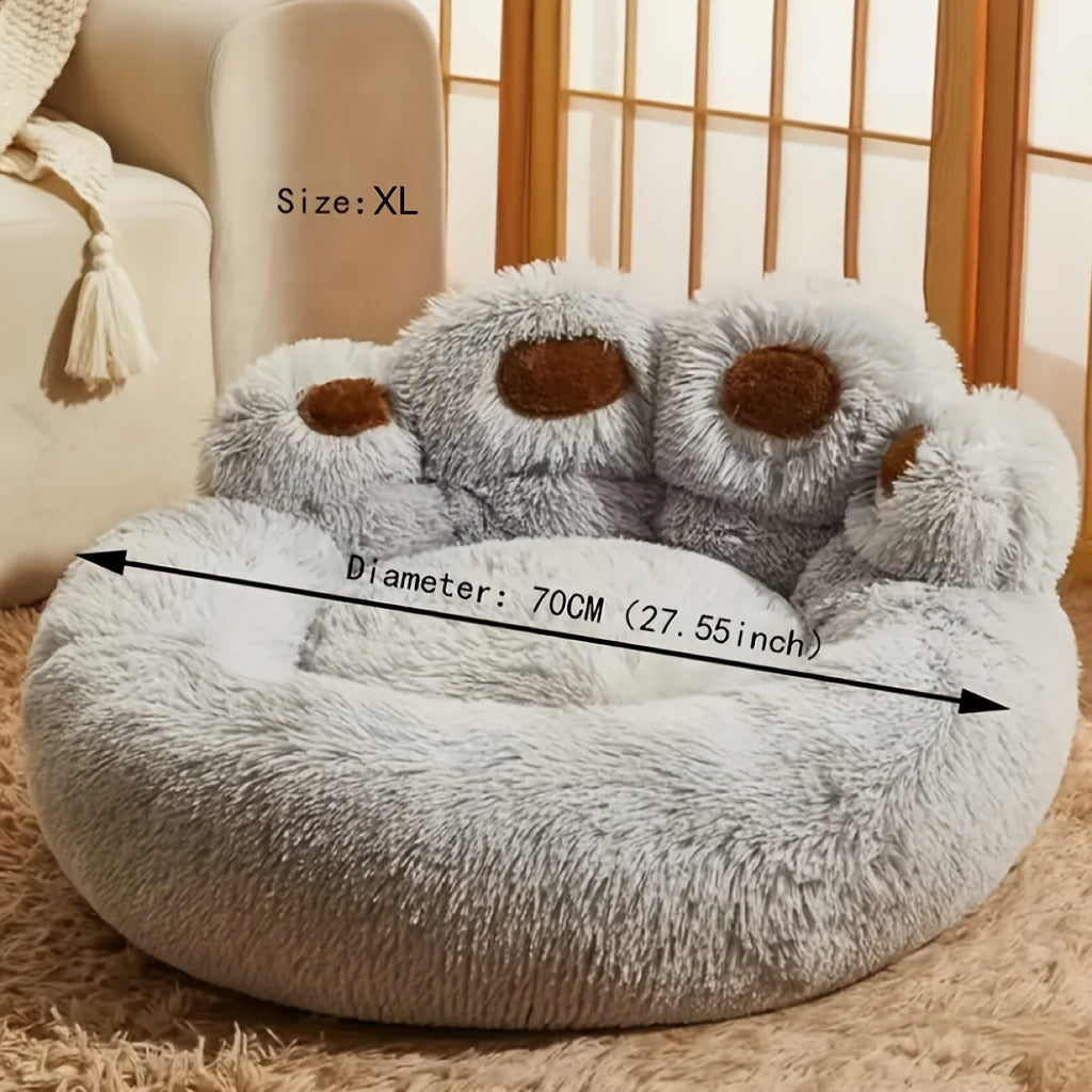 Bear-Paw Round Plush Pet Bed in Coffee, Pink or Gray with Four Weight-Labeled Size Options