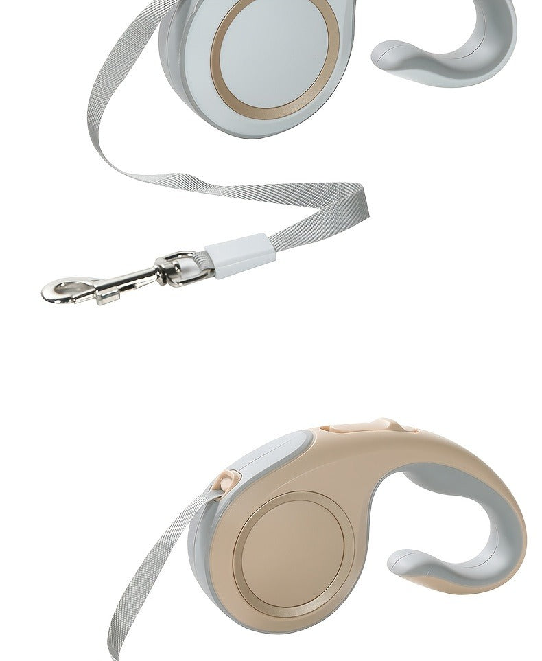 Retractable Dog Leash with 16-Foot Tape, One-Button Lock and Six Champagne, White or Blue Size Options