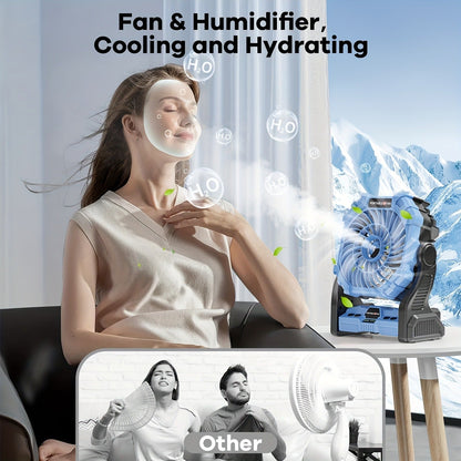 Rechargeable Camping Fan 20000mAh with Misting, Power Bank, RGB Light, 4 Speeds & Tent Hook for Outdoor Use