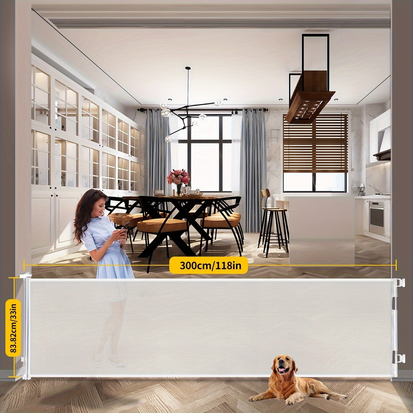 Retractable Baby Gate & Mesh Dog Gate – Extends 55" to 197" Wide, Child Safety Gate for Doorways Stairs Hallways, Indoor & Outdoor Use