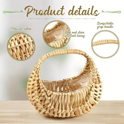Wicker Basket Set Half Moon Shape with Handle – Small Rattan Baskets 3/5/6 Pcs for Wedding Flower, Home Decor, Garden Storage & Picnic