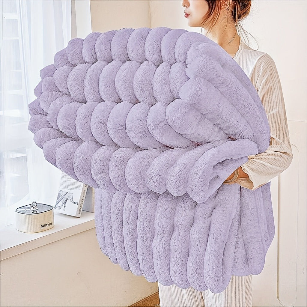 Fleece Blanket Double-Sided 3D Faux Rabbit Fur Throw – Ultra-Soft Thick 300-350g/m² for Home, Office, Travel & Camping
