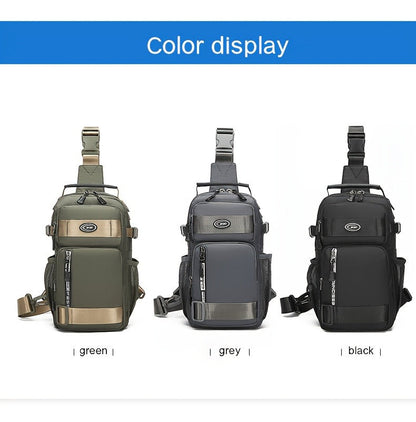Multi-Pocket Crossbody Chest Pack with Adjustable Sling Strap, Zipper Compartments and Black or Grey Finish