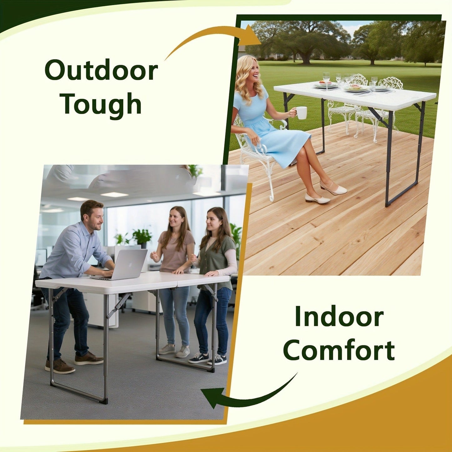 Foldable Outdoor Dining and Utility Table 4ft 6ft Multi-Purpose Folding Desk for Camping Backyard Weddings Living Room Card Games Study Home