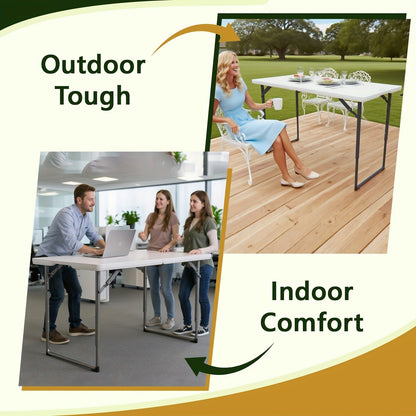 Foldable Outdoor Dining and Utility Table 4ft 6ft Multi-Purpose Folding Desk for Camping Backyard Weddings Living Room Card Games Study Home