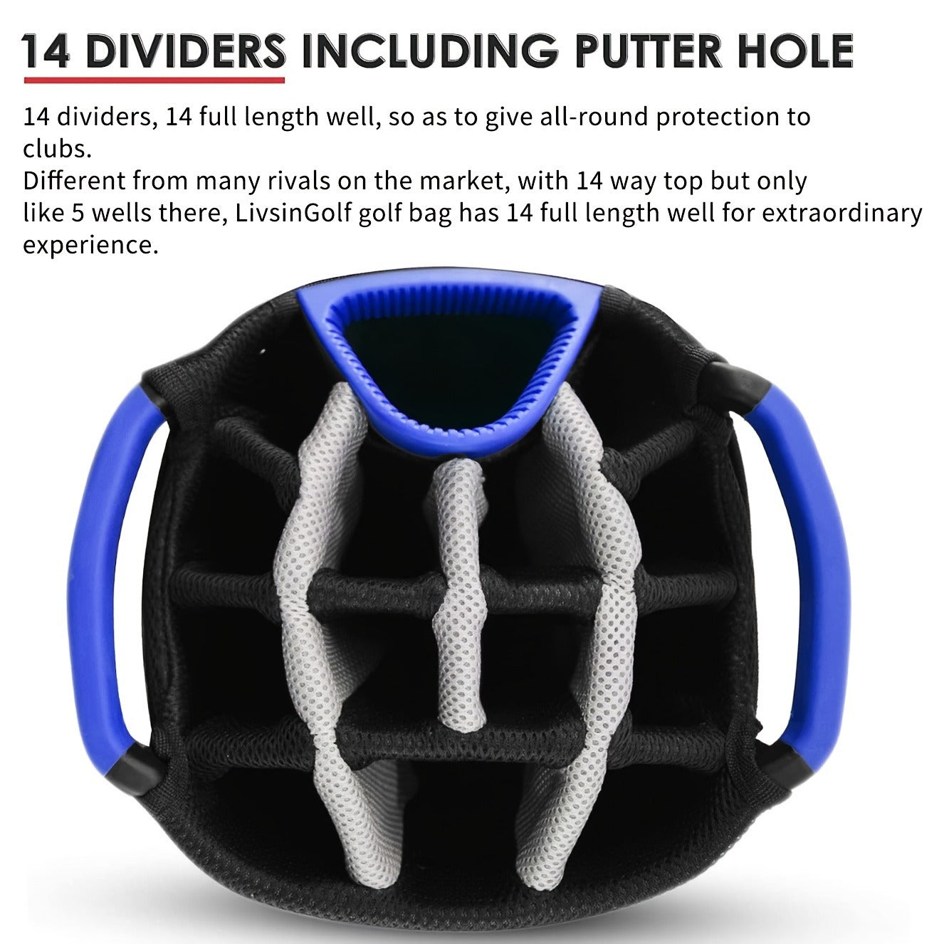 Golf Cart Bag with Full-Length Dividers – Sturdy Spacious Stand Bag with Multiple Pockets for Golf Club Organization, Accessories Storage