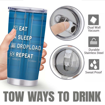 Truck Driver Graphic 20oz Stainless Steel Tumbler with Clear Lid and Blue Printed Finish for Daily Carry