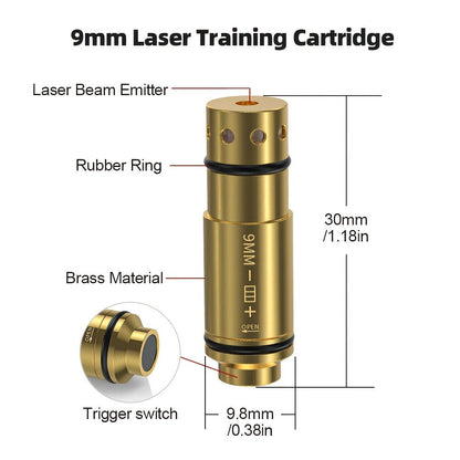 Dry Fire Laser Training Cartridge Multi-Caliber – 9mm 45ACP 223Rem 380ACP 357Sig 308Win 12GA 40Cal 6.5mm 7.62x39 | H59 Brass | Class IIIA