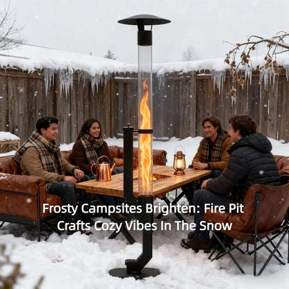 Wood Pellet Patio Heater Portable Gravity Feed Rocket Stove with Glass Tube Flame, Smokeless Non-Electric Outdoor Fire Pit for Backyard