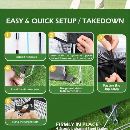 Golf Practice Net with Mat Set 10x7ft – Heavy Duty Backyard Driving Hitting Net with Turf Mat Golf Balls Rubber Tees & Carry Bag for Indoor