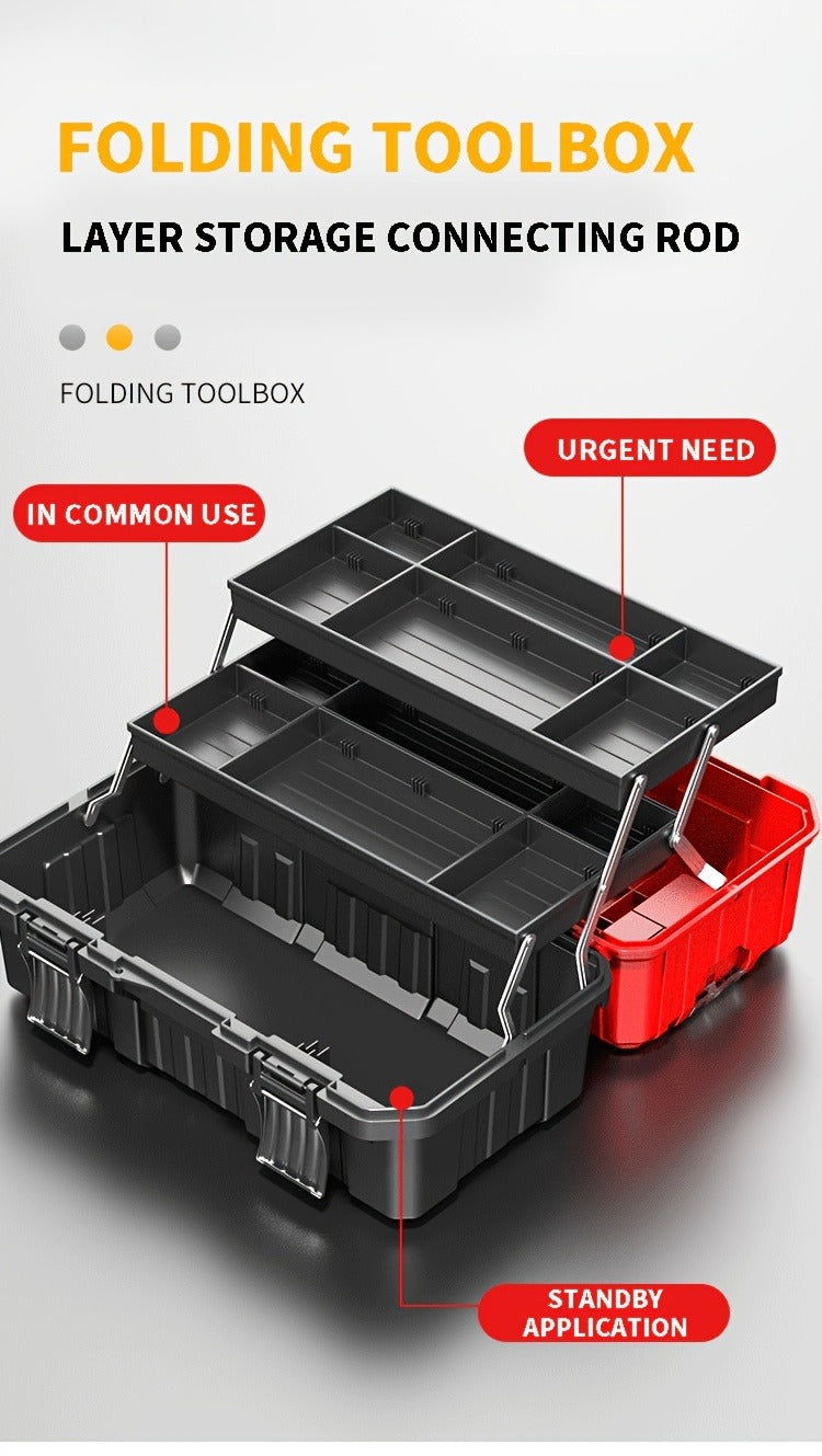 Portable Toolbox Organizer with Tray & Dividers – 17/21 Inch Heavy-Duty 3-Layer Folding Tool Storage Box for Home, Garage & Workshop