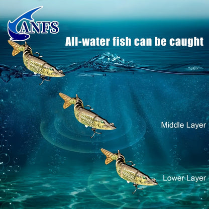 Multi-Jointed Swimbait Fishing Lures for Bass Trout Perch – Slow Sinking Lifelike 3D Eyes ABS Body, Pearl Powder Coating