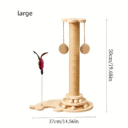 Cat Toy Sisal Scratching Post with Wood Base in Standard, Mushroom or Dolphin Shapes and Six Size Options