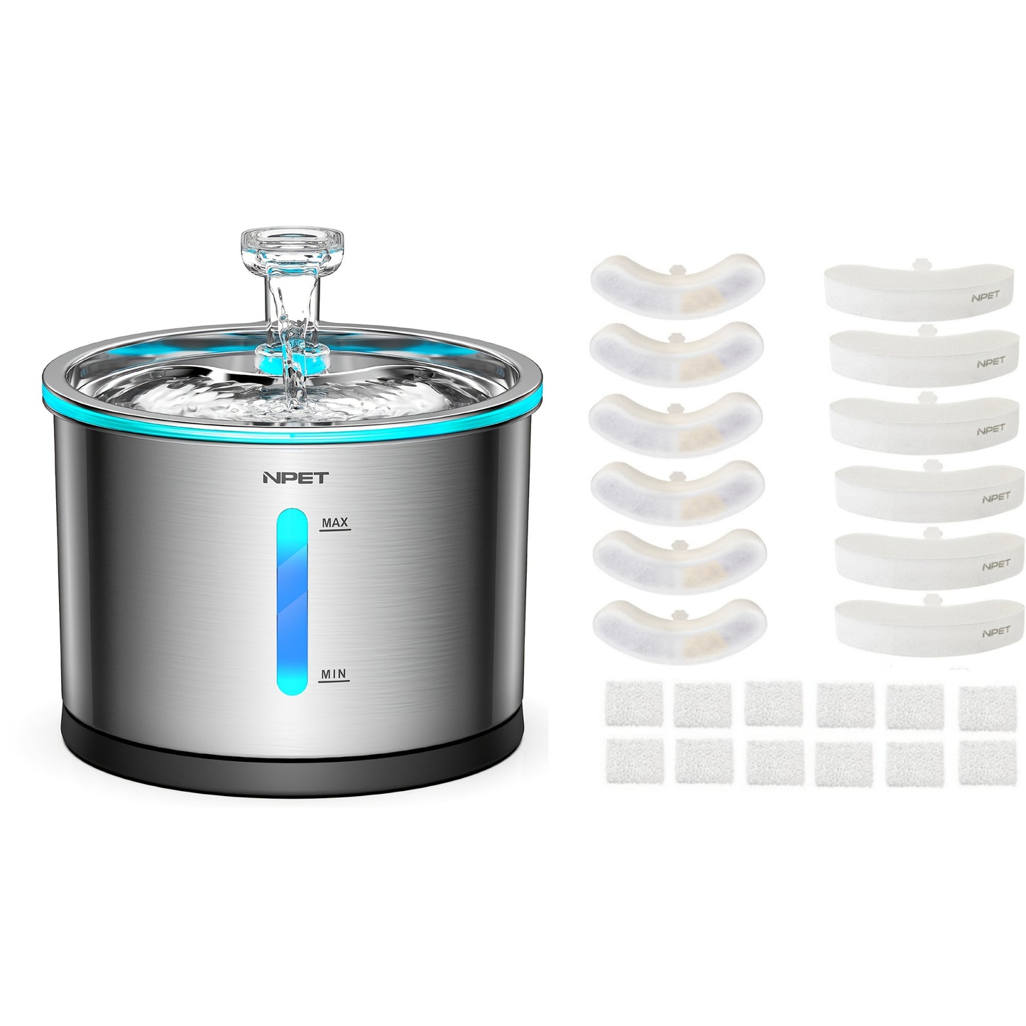 Cat Water Fountain Stainless Steel 50oz/1.5L – Ultra Quiet Auto Pet Water Dispenser with LED Light, Visible Window & Dishwasher Safe