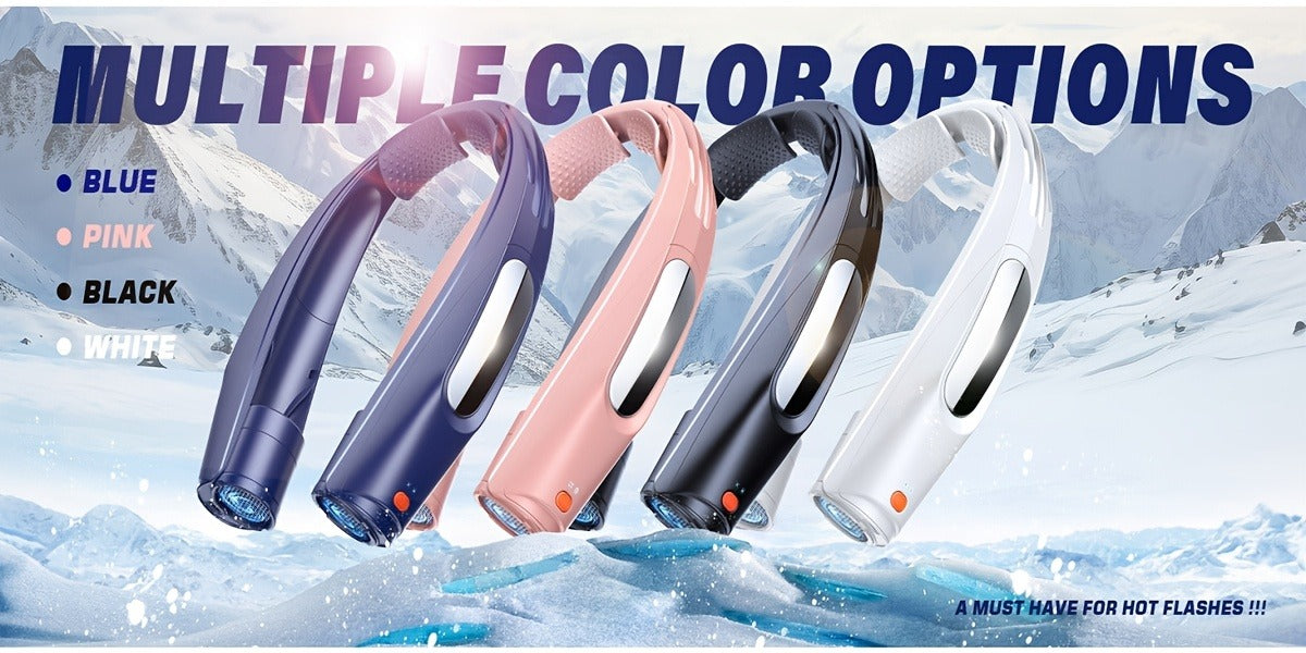 U-Shaped Neck Fan in Black or White with Six-Speed Display, Twin Fan Ends and USB Charging